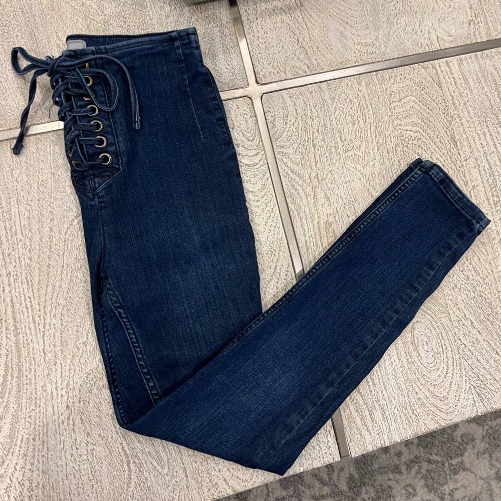 Free People High Rise Lace Up Denim Leggings Size 26